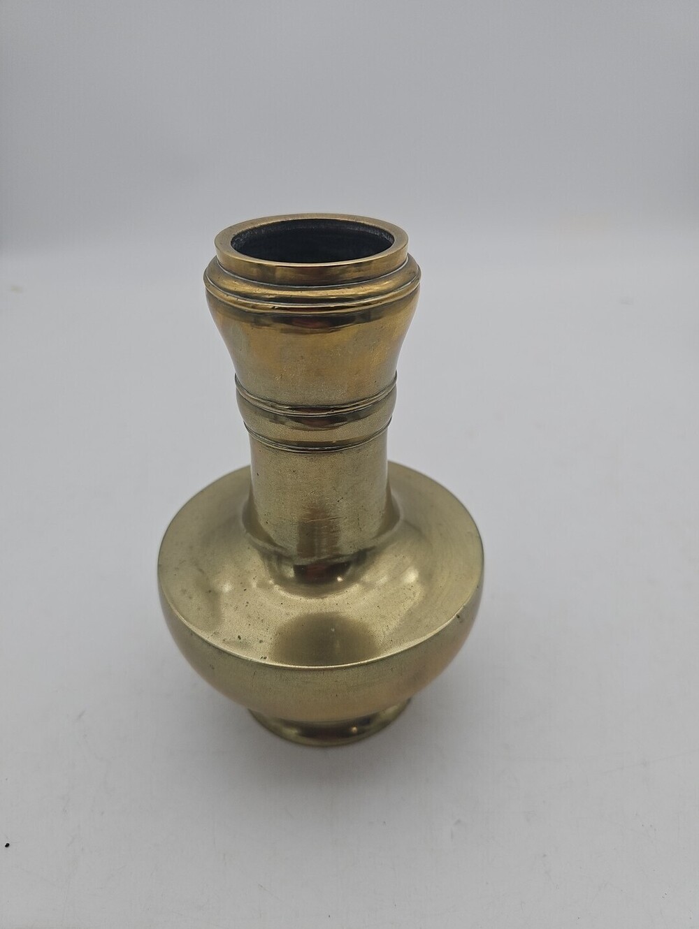Vintage Solid Brass Bud Vase, Indian Mid Century MCM Urn, Heavy Decorative 7.5in